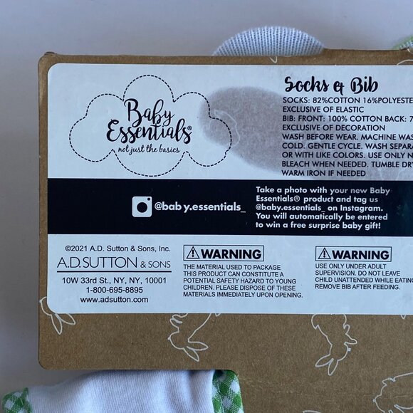 Baby Essentials My First Easter Bib & Sock Set A.D. Sutton NEW Bunny Rabbit - Picture 4 of 8